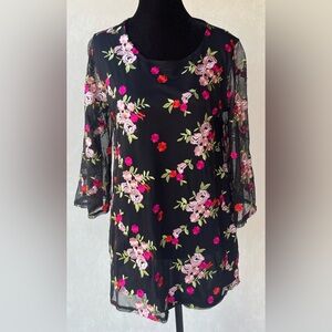 Charter Club Black Floral Embroidered Top Size S Whimsigoth Romantic Feminine